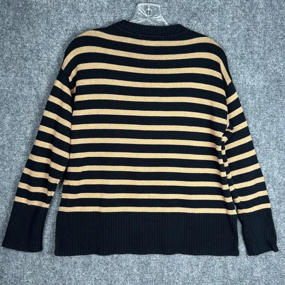 J.Crew Womens Striped Cotton Sweater XS Preppy Navy Tan Crewneck Pullover